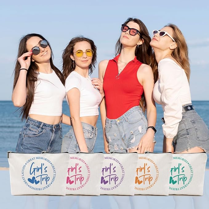 5Pcs Girls Trip Gifts Favors, Girls Weekend Gifts Makeup Bag, Bestie Gifts Weekend Bag Vacation 2025 Cosmetic Bag, Friendship Gifts for Women Best Friend, Graduation Wedding Gifts Toiletry Bag