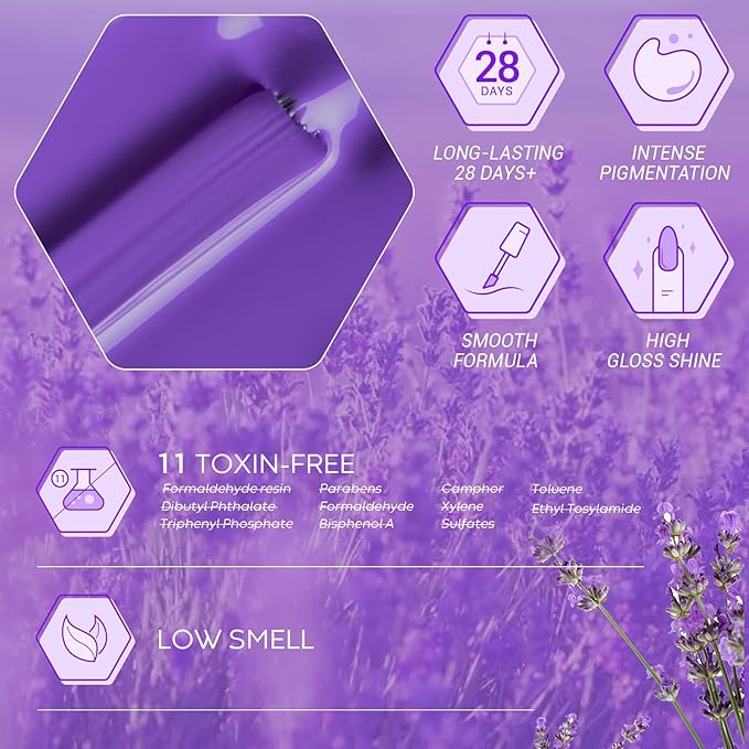 modelones Gel Nail Polish Set- Purple 6 Colors Gel Polish Set Glitter Nail Polish Gel Soak Off LED Nail Art Manicure Christmas Holiday Gel Nail Kit Gift Set for Women DIY Home Salon