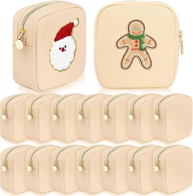 16 Pcs Mini Makeup Bags Bulk Nylon Cosmetic Pouch for Purse Travel Toiletry Organizer for Women, Small Zipper Preppy Coin Purse for Custom Valentines Day Gifts