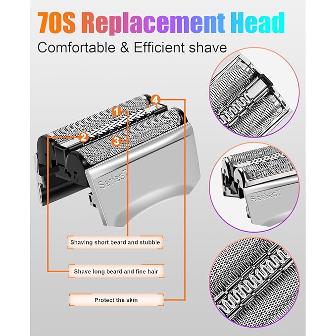 70S Electric Shaver Head Replacement Part Compatible with Braun Series 7 70S Electric Shaver Head Replacement (2 Pack)