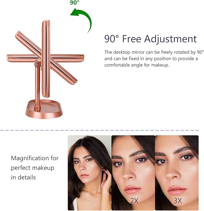 deweisn Trifold Lighted Vanity Makeup Mirror with 21 LEDs Lights,1x/2x/3x Magnification and Touch Screen Dimming,Two Power Supplies Makeup Mirror, Gift for Women