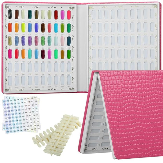 120 Colors Nail Swatches Book with 240 Nail Tips and Number Labels Leather Nail Gel Polish Display Book Nail Painting Practice Design Board No Need Pasting, No Need Glue