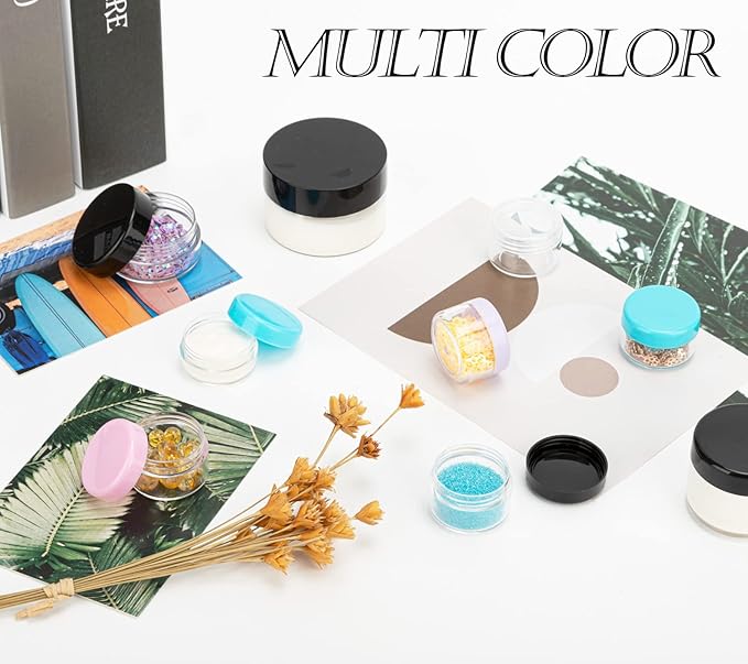 ZEJIA 5 Gram Sample Containers with Lids, Mini Makeup Containers, Empty Plastic Travel Cosmetic Containers with Labels(100 Count, Clear Lid)