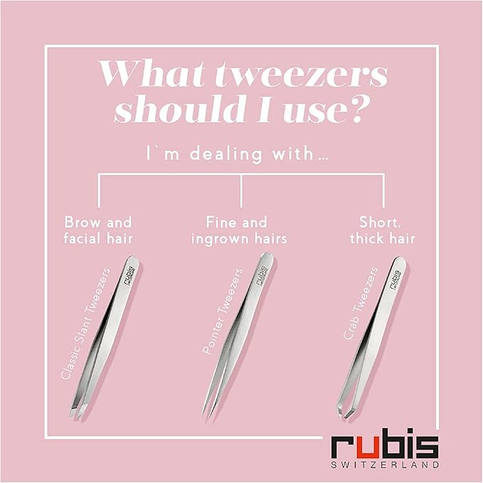 Rubis Classic Stainless Steel Slanted Tweezers for Precise Eyebrows and Hair Removal, 1K109, Made in Switzerland, Blue