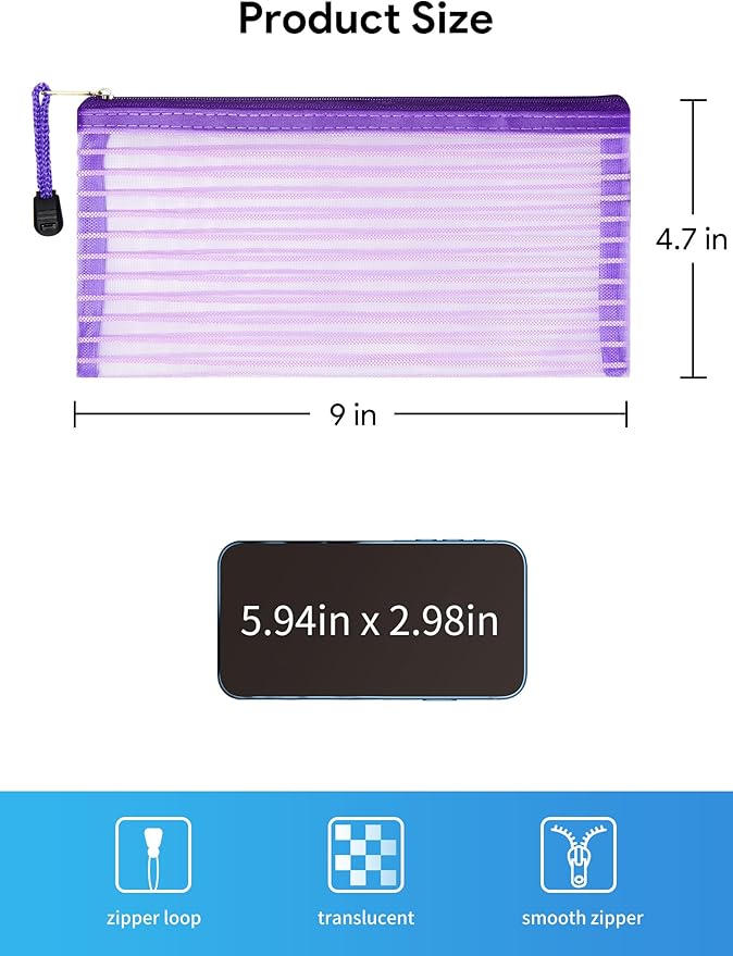 JARLINK 40 Pack 10 Colors Zipper Mesh Pouch, Storage Pencil Pouches, Multipurpose Pencil Pouch Bulk for School and Office Supplies, Cosmetics Travel Accessories, Multicolor