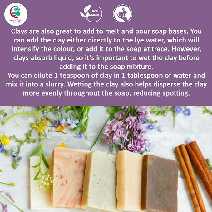 Pack of 5 Cosmetic Clay Powders | Clays for Soap Making and Mask Making | Multani Mitti, Rhassoul, Dead Sea Mud, Yellow & Purple Clay Powders | 8oz Each | Best Colorful Clays for DIY | Yogi’s Gift®