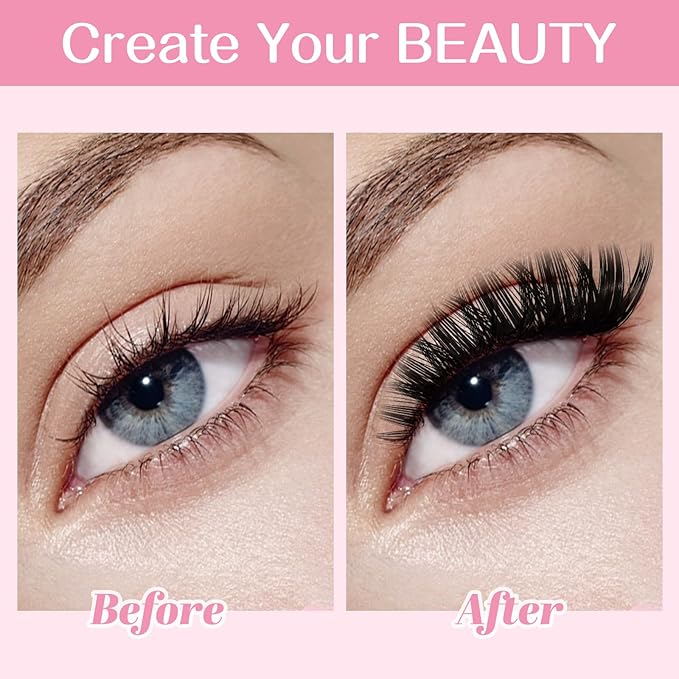 Individual Lashes 60D Mixed 0.05 Lash Clusters 14 Rows that Look Like Eyelash Extensions DIY Lash Extension Self Application At Home (60D-D-9-16mix)