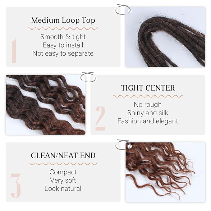 24 In Curly Dreadlock Extensions, 10 Strands Ombre Auburn Synthetic Double Ended Dreads Extensions, 100% Handmade Dreads Hippie Style Dreadlocks for Woman