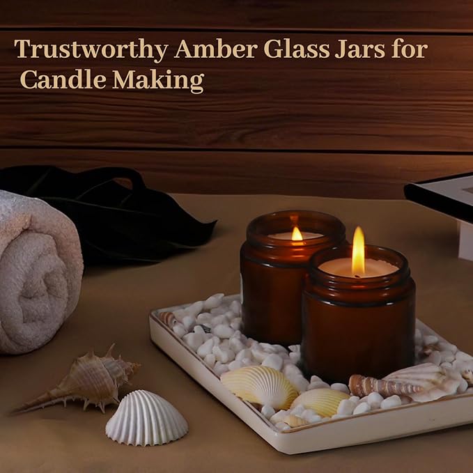 AuroTrends 4 oz Amber Glas Jars with Lids 3Pack, Portable Amber Round Empty Glass Candle Jars with Lids/Body Butters Containers/Body Butter Jar (4 fl. oz, Set of 3)