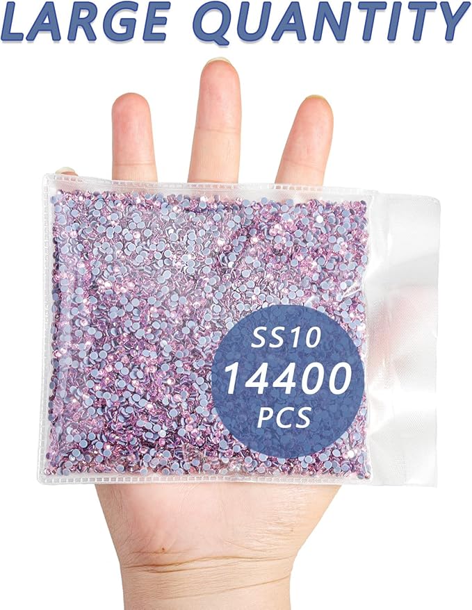 Beadsland Hotfix Rhinestones Bulk, 14400pcs Pink Hot Fix Rhinestones for Crafts Clothes DIY Decoration, Light Rose/Light Pink, SS10, 2.7-2.9mm