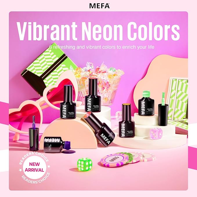 MEFA Neon Gel Nail Polish Set 6 Colors, Summer Neon Green Lime Yellow Pink Navy Blue Purple Orange Bright Vibrant Pride Month Soak Off Nail Art Design Manicure DIY at Home Salon Gifts for Women Girls