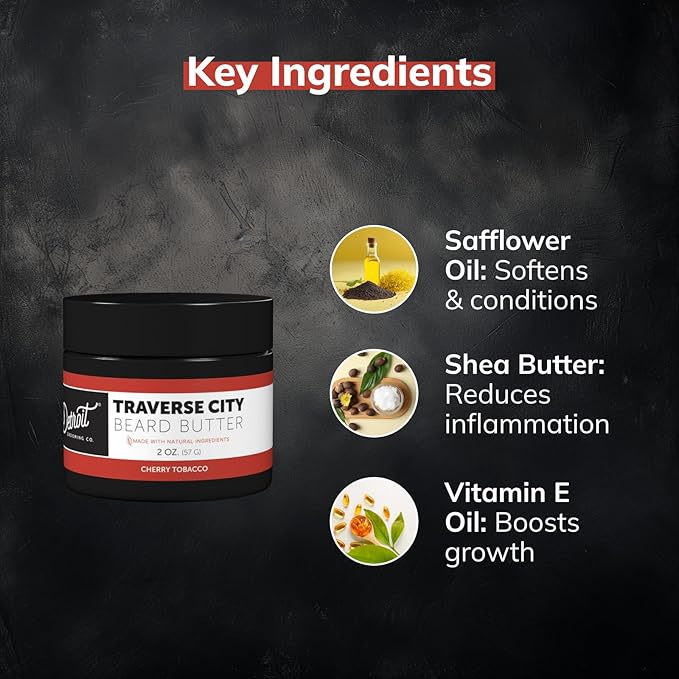 Detroit Grooming Co. Beard Butter for Men | Softens, Thickens & Hydrates with Safflower Oil & Shea Butter | Traverse City Scent, 2oz