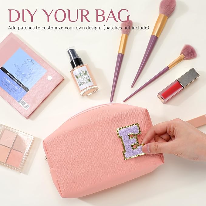 Sanwuta 9 Pcs Preppy Makeup Bag PU Leather Cosmetic Bag Makeup Pouch Plain Waterproof Toiletry Organizers for Traveling Preppy Travel Purse End of the Year Teacher Gifts Bulk(Pink Purple Series)