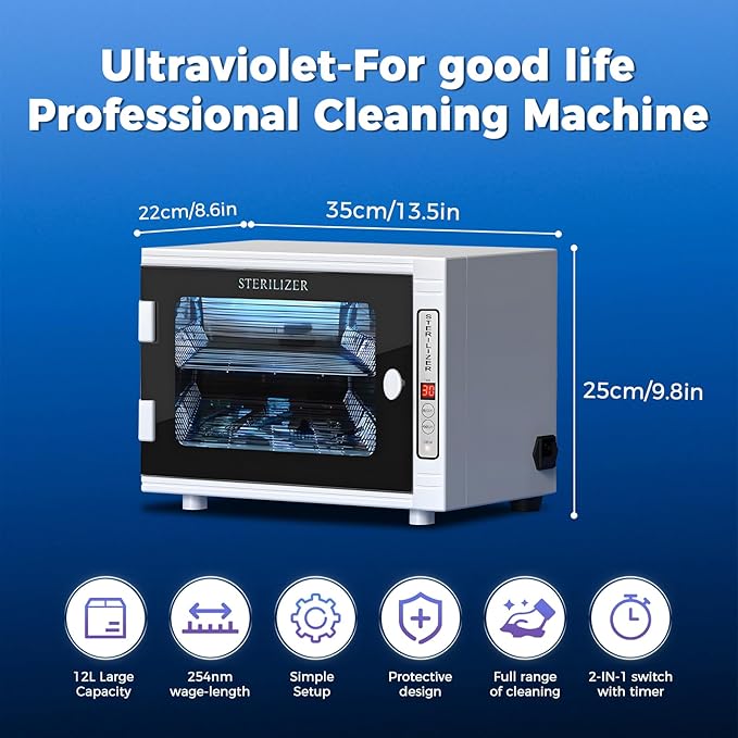 Nail Tool Cleaning Machine 12L High Capacity Dry Heat Cabinet for Home Salon Manicure Tool Cleaner Cabinet