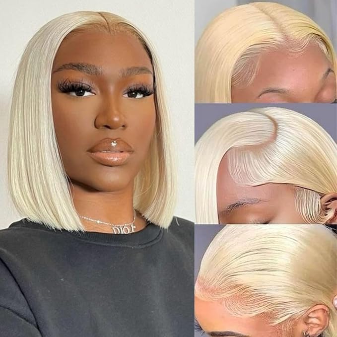 613 Blonde Bob Wig Human hair 14 inch Lace Front Wig Human Hair 180 Density 13x4 HD Straight Lace Front Wig Human Hair Pre Plucked with Baby Hair Glueless 613 Lace Frontal Wigs for Women
