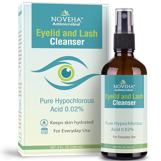 NOVEHA Eyelid and Lash Cleanser | Effective Relief from Irritation, Dry Eyes, Styes & Blepharitis, Pure and Gentle Hypochlorous Acid 0.02% Spray 120ml (4oz)