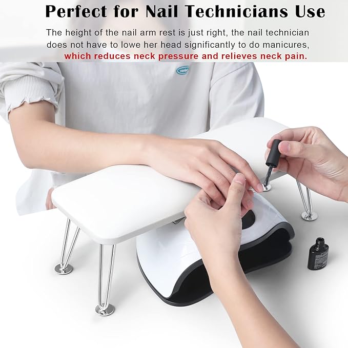 Big Arm Rest for Nails, Microfiber Leather Hand Rest for Nail Tech Salon Home Use Manicure Hand Rest Stand (White)
