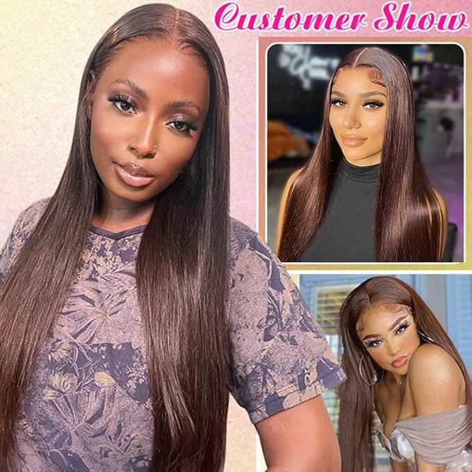 13x4 Lace Front Wigs Human Hair Pre Plucked Brazilian Unprocessed Straight Lace Frontal Wig with Baby Hair Chocolate Brown Colored Glueless Wigs for Women (Chocolate Brown,26 Inch)