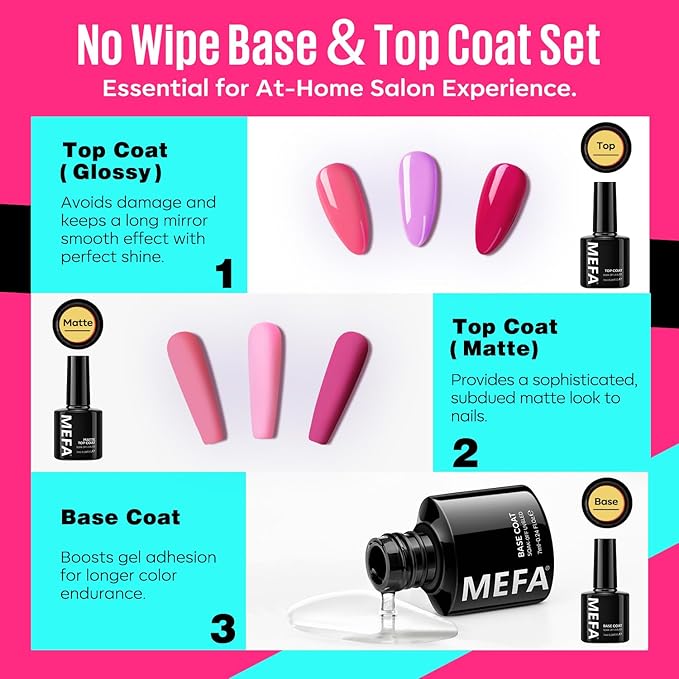 MEFA 34 Pcs Gel Nail Polish Kit with U V Light 48W, 20 Colors All Seasons Collection Pink Purple Gel Nail Polish Set with Base and Matte/Glossy Top Coat Nail Art Manicure Tools DIY Salon Home