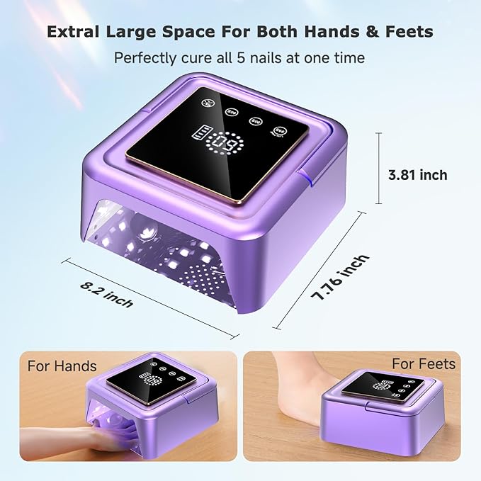 108W UV Gel Nail Lamp, Rechargeable UV Nail Light with Auto Sensor for Gel Polish, Portable Nail Dryer Built-in 4 Timer Mode and Touch Display for Home & Salon Use