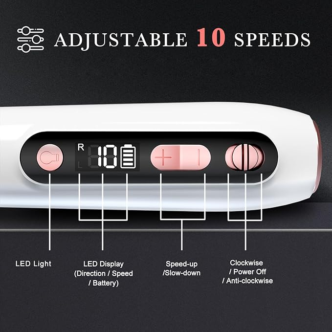 ENGERWALL Professional Manicure Pedicure Kit, Electric Nail File Set, Portable Cordless Electric Nail Drill Machine, 10 Speeds Nail Care Tool for Grind Trim Polish, White