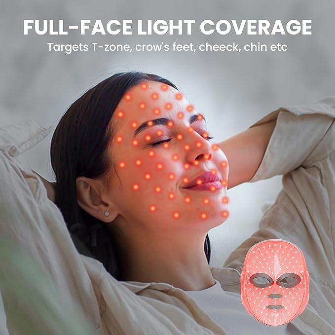 7-1 Colors LED Facial Skin Care Mask,Red Light Therapy Mask for Face, Cordless Led Face Mask Light Therapy,Salon or Home,White.