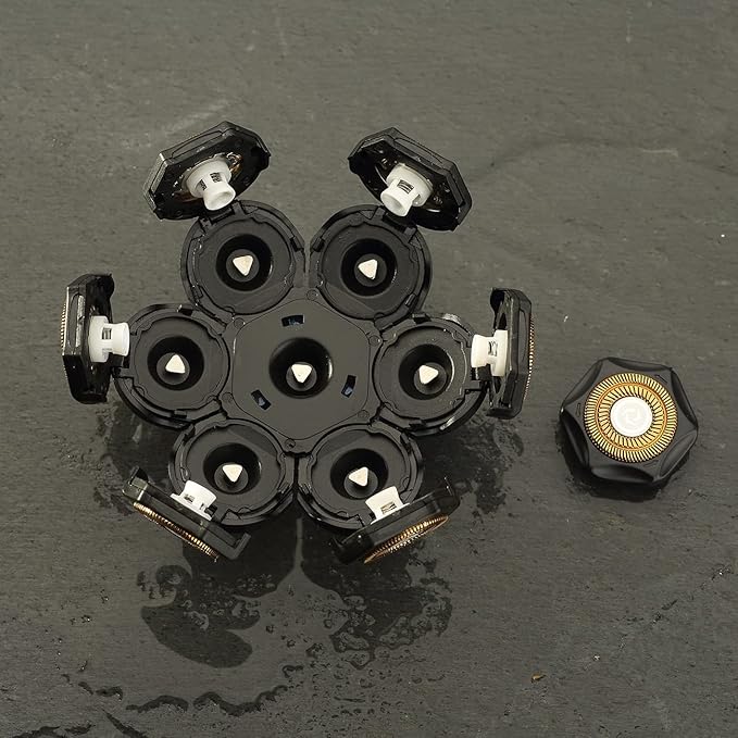 Universal 7 Blades Head Shaver Replacement Heads for Head Shaver and Other Brands Shaver, 7 Heads Head Shaver Bald Shaver Beard Electric Razor Shaver Head (Gold+Black)