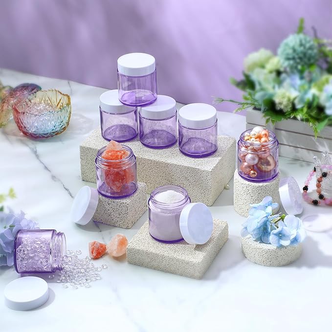 Norme 24 Pcs 4 oz Glass Jars with Lids Leakproof Round Airtight Empty Cosmetic Jars with Inner Liners Lid for Storing Lotions Powder Ointments Candle Making (Light Purple)