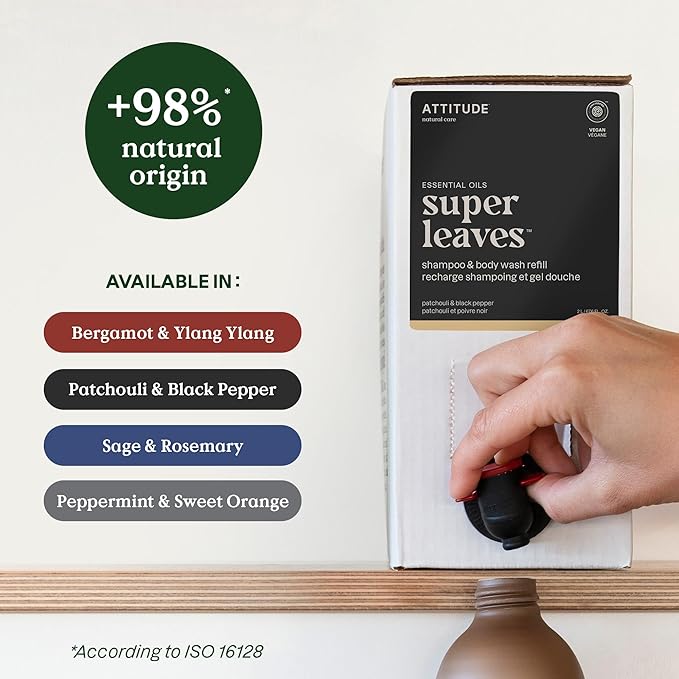 ATTITUDE 2-in-1 Body Wash and Hair Shampoo, EWG Verified Shower Gel, Dermatologically Tested, Made with Naturally Derived Ingredients, Vegan Personal Care, Peppermint and Sweet Orange, 67.6 Fl Oz