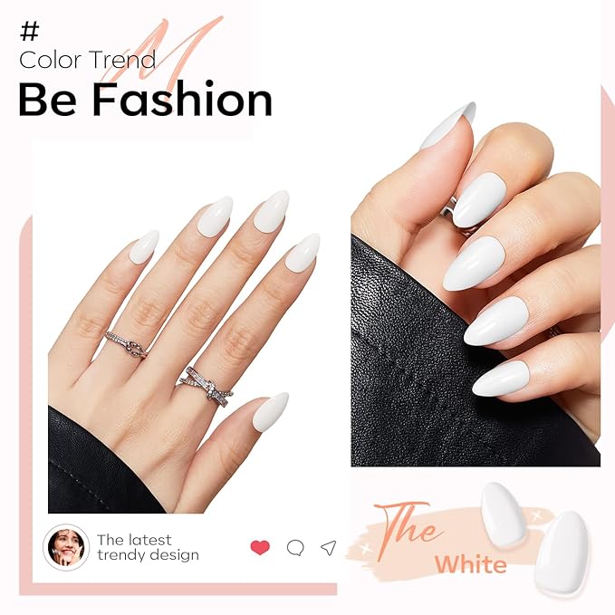 Modelones White Press on Nails Almond, Short Almond Fake Nails, Reusable Nail Kit with Nail Glue Adhesive Tabs Mini Nail File, Nails Press Ons 32Pcs 16 Sizes, Women Girl Gift