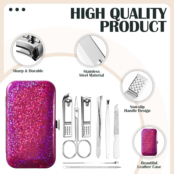 30 Sets Bulk Gifts for Women Manicure Set Bulk Professional Nail Care Kit Nail Clippers Kit 8 in 1 Stainless Steel Pedicure Set with Travel Case for Women Men(Bright Glitter)