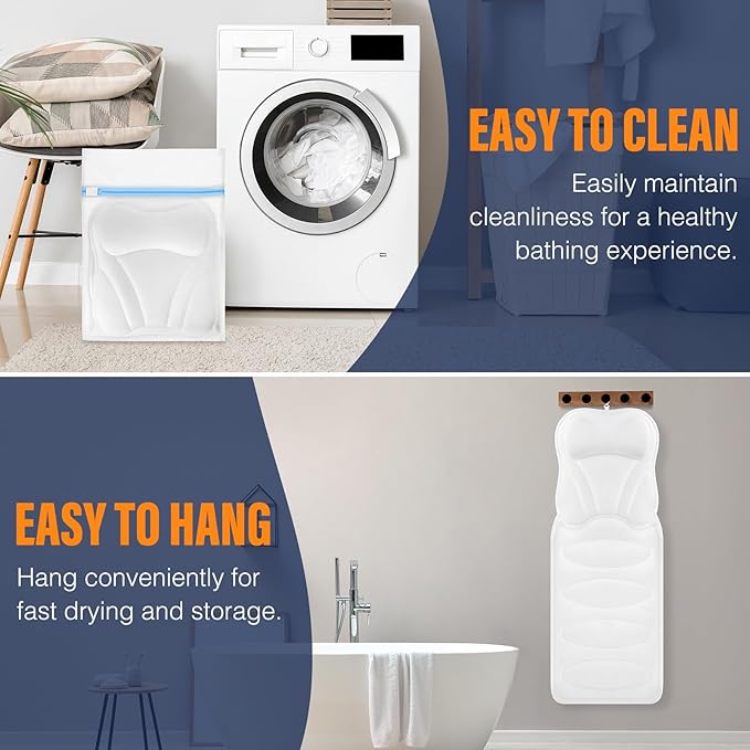 Full Body Bath Pillow for Bathtub, Thick Bathtub Cushion with Laundry Bag, Luxury Bath Tub Pillows for Headrest Neck and Back Support White 51" x 17"