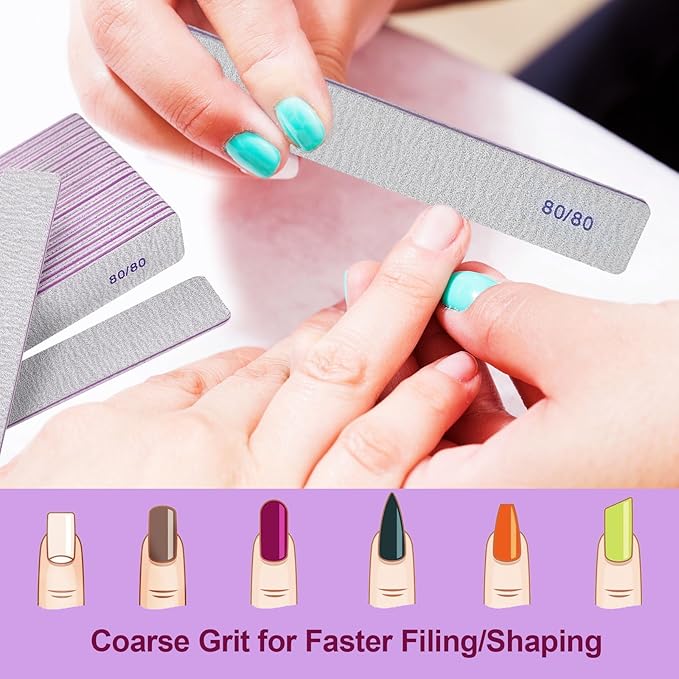 80/80 Grit Nail Files (24 Pack), Heavy Coarse Emery Boards for Acrylic Nails and Gel Nails, 80 Grits Double Sided Nail File Emory Professional Nail Filer Reusable Washable Manicure Square Gray