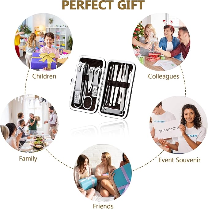 Geosar 12 Sets Manicure Set Nail Clippers Set Pedicure Kit 12 in 1 Stainless Steel Professional Grooming Kits Nail Care Tools with Travel Case for Men Women(Modern Style)