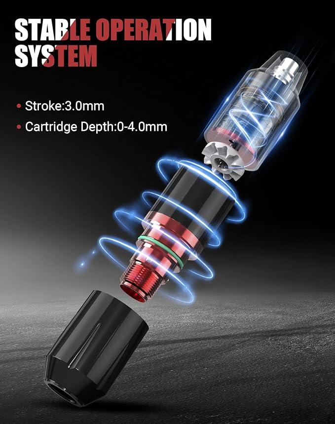 RHEIN Gun Kit Wireless Pen Machine with 2 Batteries 20 Cartridge Needles14 Ink Color Set for Supply RNP28KIT-1