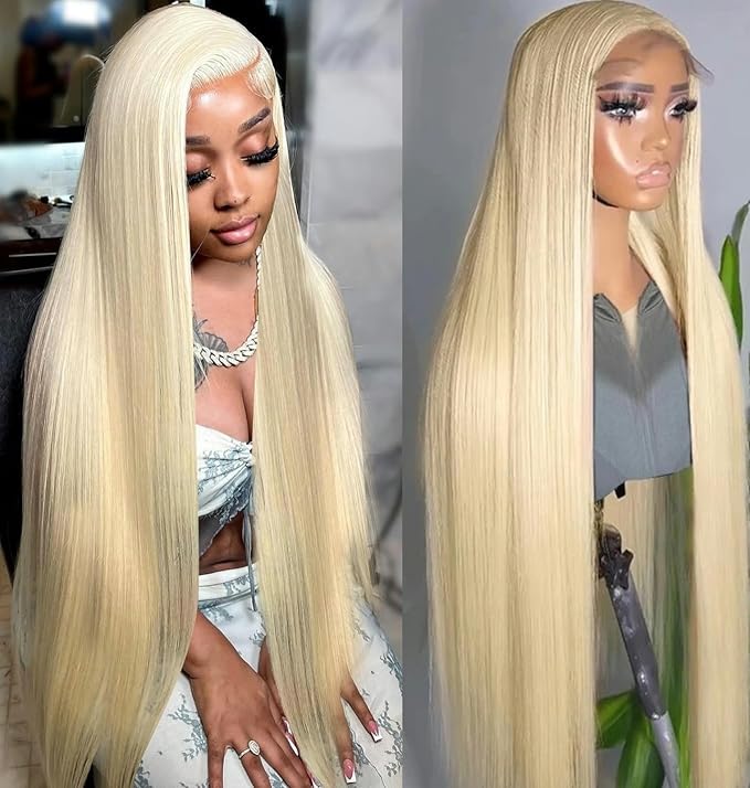 613 Lace Front Wig Human Hair Blonde 13x4 Straight 200% Density Pre-Plucked with Baby Hair HD Lace Frontal Wig for Women Natural Hairline (32 Inch)