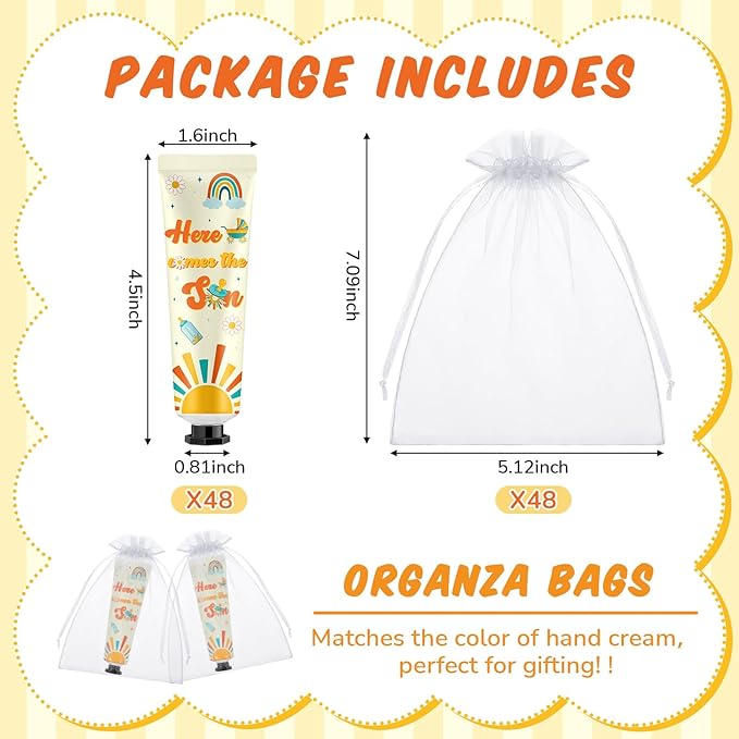 48 Sets Baby Shower Hand Cream Bulk Here Comes the Son Baby Shower Favors Bridal Thank You Hand Cream for Guests Travel Size Lotion with Organza Bags