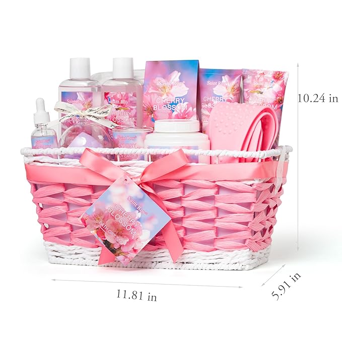 Spa Gifts for Women, Home Spa Gift Basket, Luxury 12 Pcs Gift Set for Women Enchanted Cherry Blossom Scent Bath & Body Gift Set, Pamper Gifts for girls & Teens Spa Kit Birthday Gift, Spa Gifts