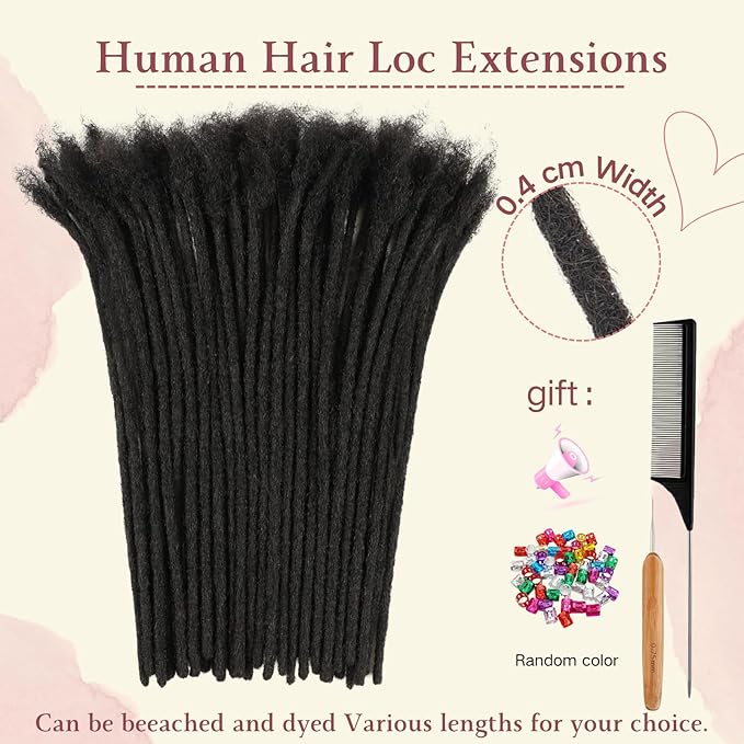 4 Inch Loc Extensions Human Hair 0.4cm Thickness 60 Strands 100% Full Handmade Permanent Dreadlock Extensions Real Human Hair For Women Men Kids Can Be Dyed Bleached Curled (Width 0.4cm Natual Black)