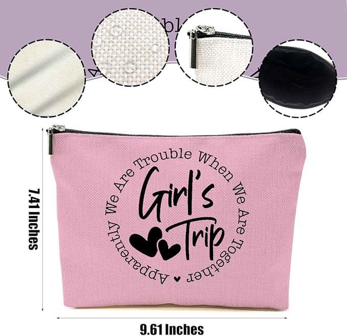 6Pcs Girls Trip Gifts Favors, 2025 Girls Weekend Gifts Makeup Bag, Bestie Gifts Weekend Bag Travel Gifts Vacation Cosmetic Bag, Friendship Gifts for Women Friend, Graduation Wedding Gifts Toiletry Bag