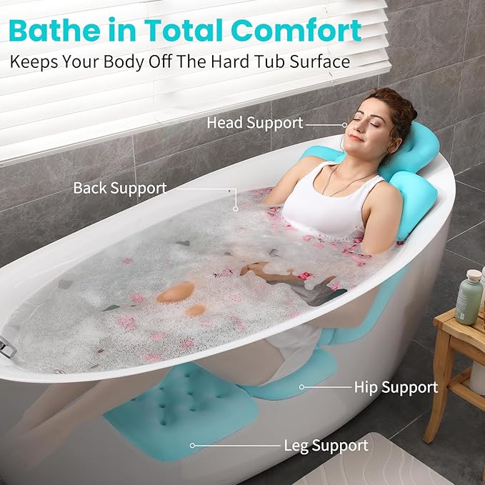 Full Body Bath Pillow for Bathtub, Thick Bathtub Cushion with Laundry Bag, Luxury Tub Pillow for Bath for Headrest Neck and Back Support Ocean Blue 51" x 16"