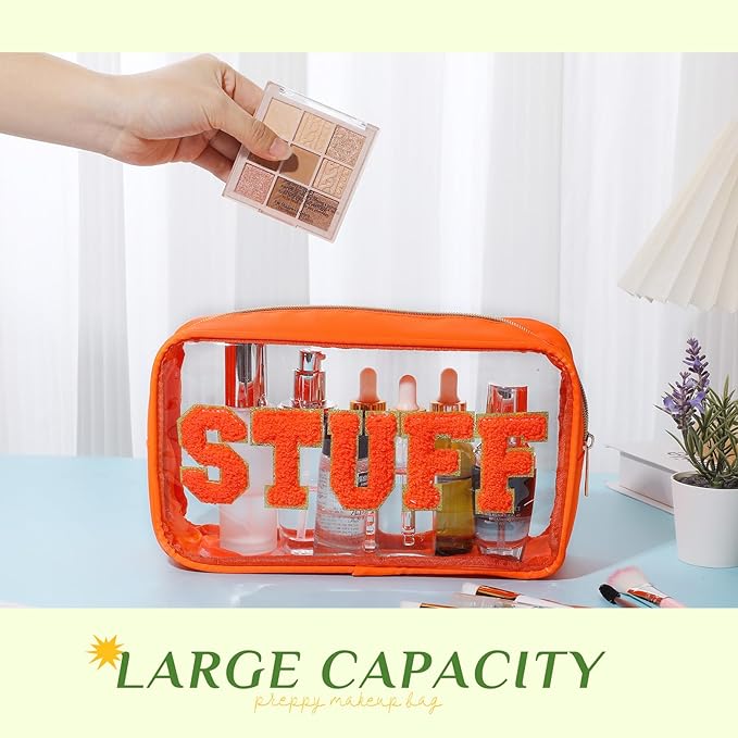 4 Pcs Mama and Baby Toiletry Bag Clear Chenille Letter Pouch Snacks Makeup Stuff Travel Diaper Bag Preppy Transparent Pouch with Zipper for Women Gift(Fluorescent Color)