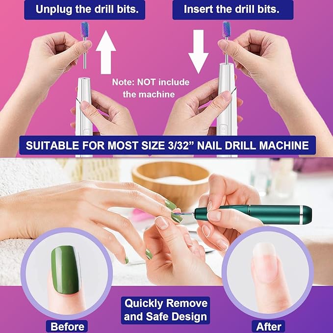 30Pcs Nail Drill Bits Set with Cute Nail Drill Bits Holder Case Nail Drill Bits for Acrylic Nails Professional Ceramic Drill Bit Diamond Carbide Cuticle Remover Efile Bits 3/32 Inch