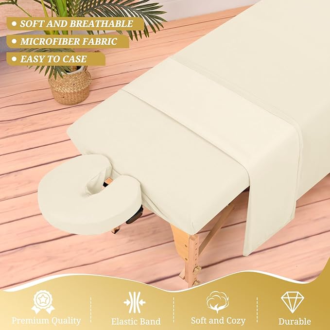 Set of 6 Massage Table Sheets Sets 3 Piece Set Includes Massage Table Cover, Massage Fitted Sheets and Massage Face Rest Cover, Massage Sheets Sets for Beauty Salon and Home Spa (Beige)