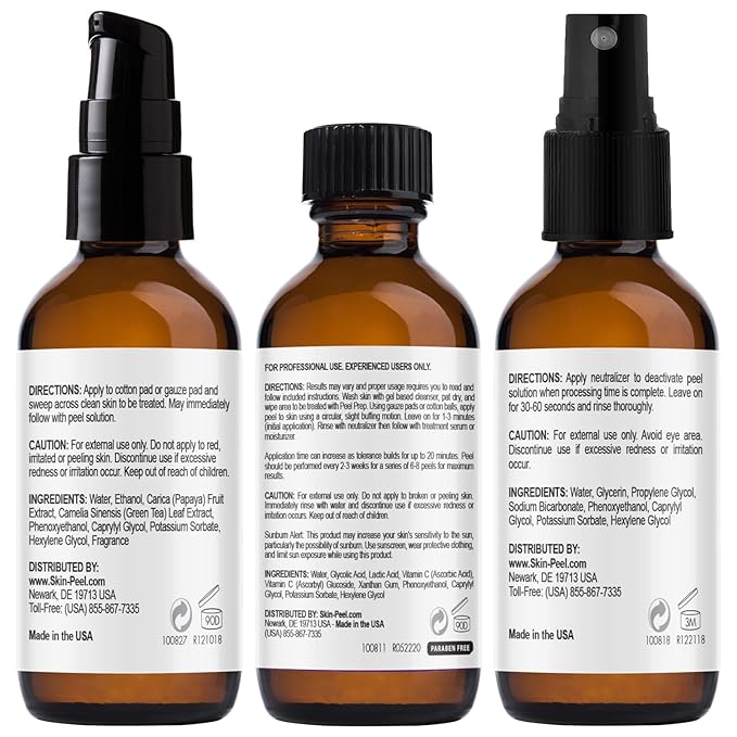 MedPeel 50% AHA & Vitamin C Brightening Essential Peel Kit, Includes Peel, Prep, Neutralizer, Medium Strength Professional Grade Chemical Face Peel, Minimize Fine Lines Wrinkles, 1oz/30ml (Kit of 3)