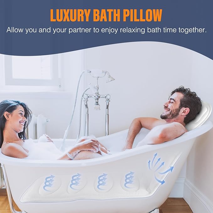 Full Body Bath Pillow for Bathtub, Thick Bathtub Cushion with Laundry Bag, Luxury Bath Tub Pillows for Headrest Neck and Back Support White 51" x 17"