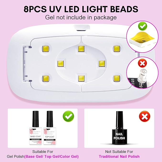 Makartt UV Nail Lamp, 8W Mini USB Portable LED Light for Gel Polish, Cure Dry with 60s 120s Timer Setting, Flash Curing Lamp for Art Salon, Home DIY