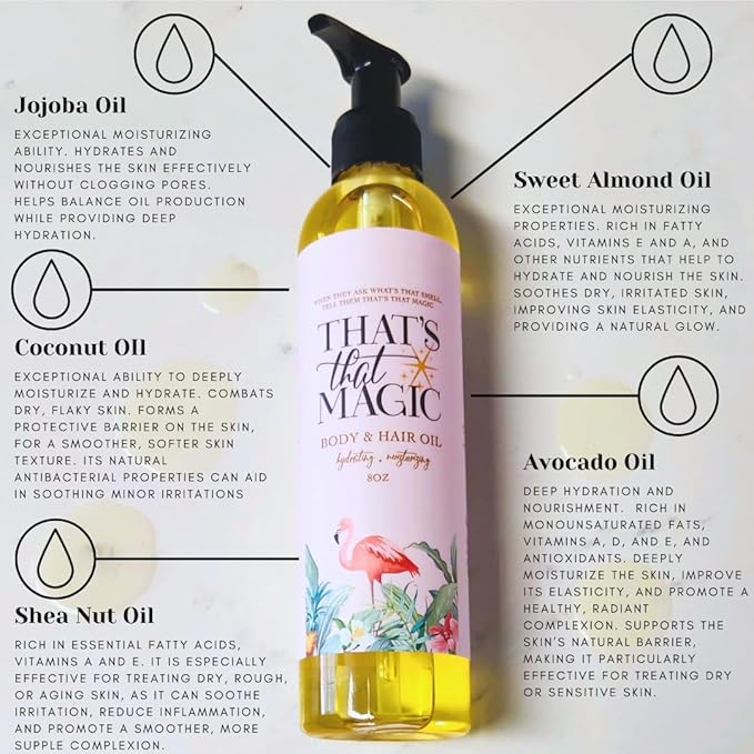 That's That Magic Hair and Body Oil - Tropically-Scented, Non-Greasy, Moisturizing, Hydrating, and Nourishing Glow. Sensitive Skin Safe, Clean Beauty