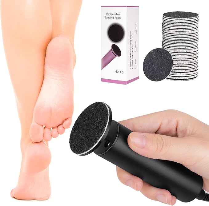 Electric Foot File and Callus Remover,Professional Pedicure Tools for Dry, Calluses, Dead, Cracked, Hard Skin,Equipped with 60 Pcs Sandpaper Discs