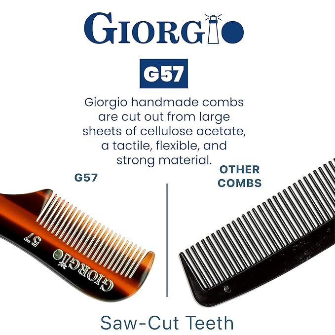 Giorgio G57 Extra Small Men's Fine Tooth Beard and Mustache Comb for Facial Hair Grooming and Styling. Wallet Pocket Comb Beard Comb for Men, Handmade, Saw-Cut and Hand Polished (2.75")